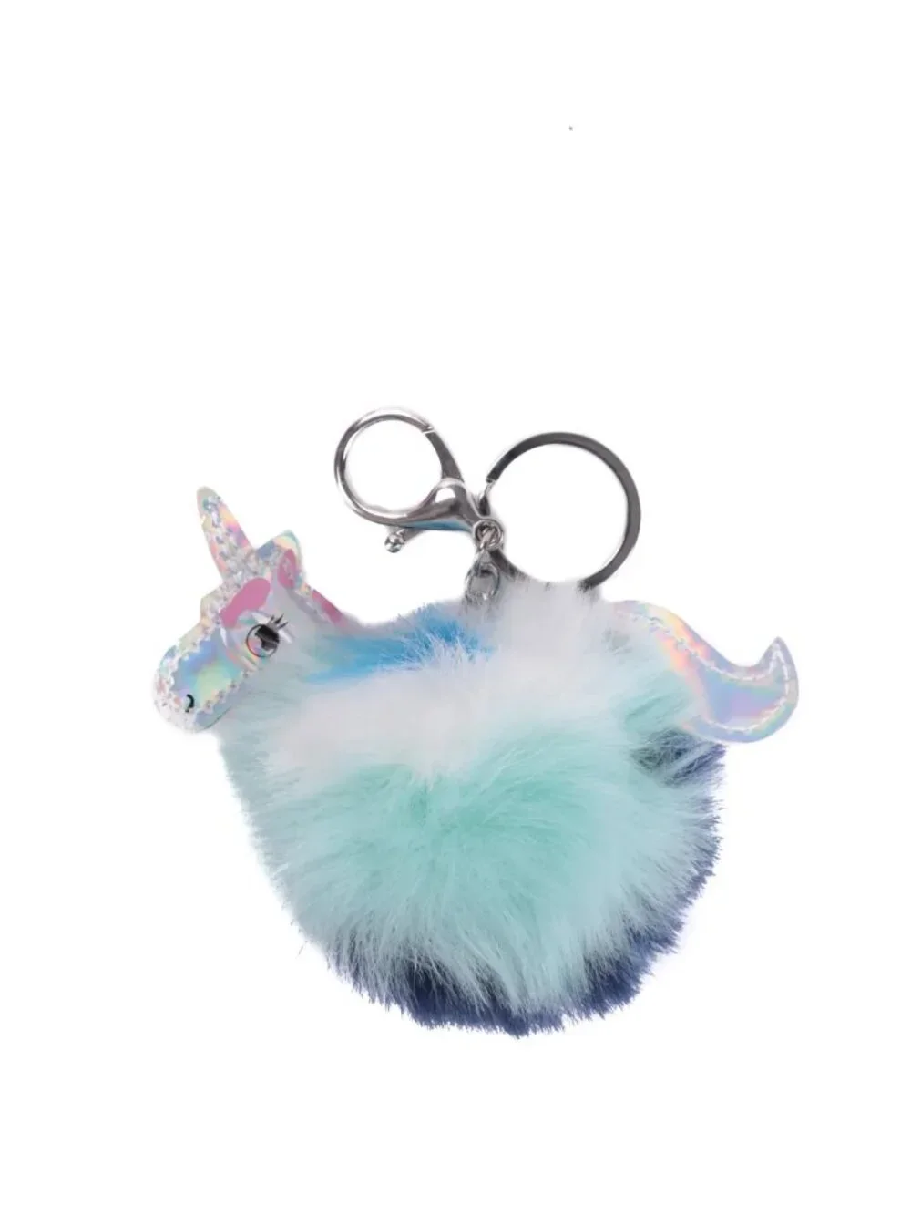 Unicorn Pom Pom Keychain Set of 3, Fluffy Faux Fur Iridescent Bag Charm Keyring